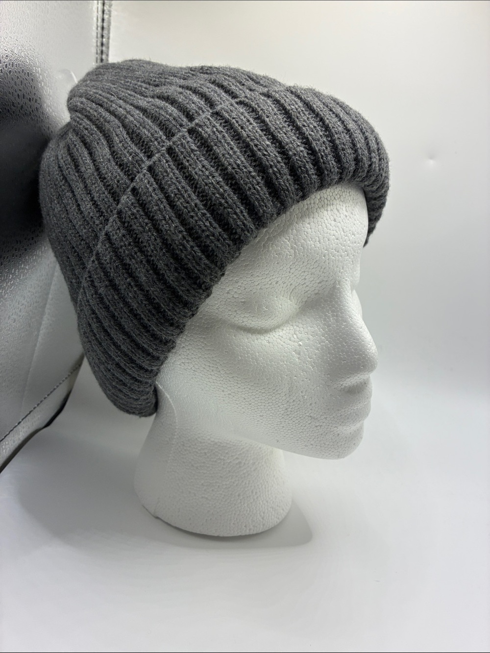 Hot Paws Ribbed Knit Beanie in Charcoal Gray, Full Ultra Soft Fleece Lining. O/S